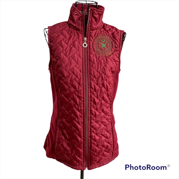 French Laundry Burgundy Full Zip Vest Embroidered Patch Front Left Chest Size S - Picture 1 of 12